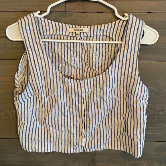 MADEWELL | Scoopneck 100% Linen Crop Tank Bluestone Size 2 - Picture 3 of 7